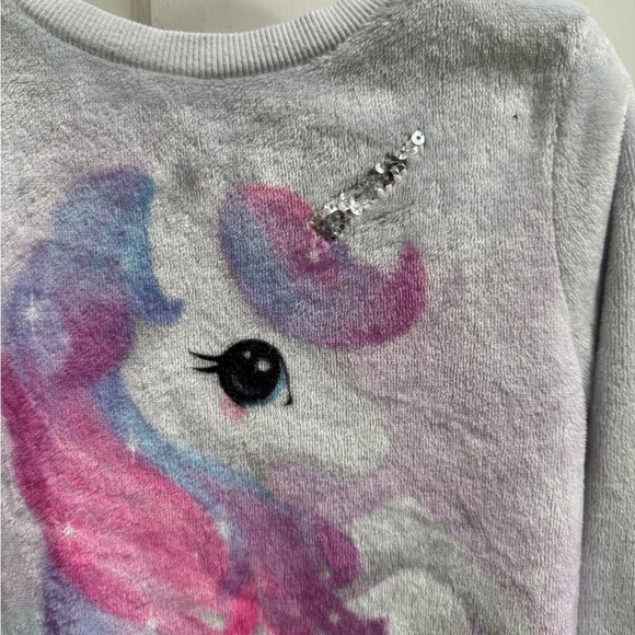 H&M 3-4Y 3T Girls Unicorn Sparkly Fuzzy Sweater - Gray with Pink and Purple - Picture 2 of 7